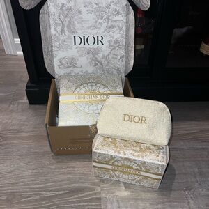 Christian Dior Holiday Limited Edition Gold Cosmetic Pouch with Gold Charm
